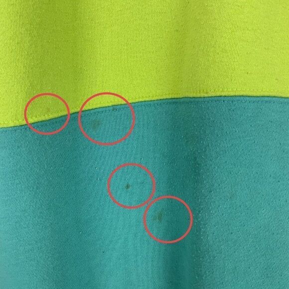 Vtg 90s Crewneck Sweatshirt Mens Large Lime Turquoise Color Block Stripe Mervyns - Picture 7 of 7